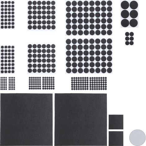 Pack of 480 Relaxdays Felt Sliders, 2 Adjustable Felt Panels, Round Furniture Protectors, Various Sizes, Black