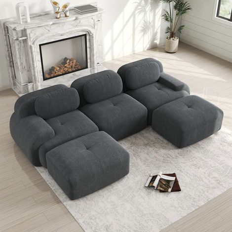 Modulares U-förmiges Ecksofa – 298 x 178 x 75 cm – Ergonomisches Design, keine Montage erforderlich – Hochdichter Schaumstoff 32D und Cord – Grau