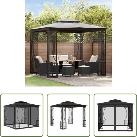 Abri extérieur -  Tonnelle avec moustiquaire 300x300x265 cm Anthracite (1/5)