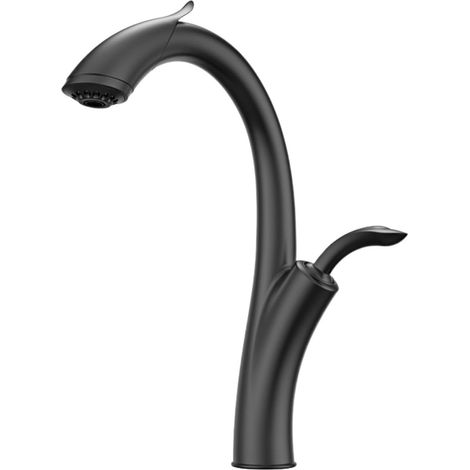 Robinet de cuisine Robinet de cuisine de luxe gris pistolet, conception extractible créative à poignée, robinet d'évier en laiton à double commande froide et chaude(Matte Black) (1/5)