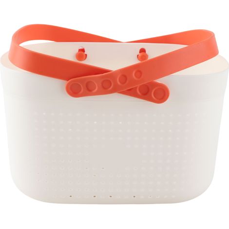 Panier de douche portable avec trous d'aération, grand panier de rangement portable en plastique avec poignées pour salle de bain, blanc (1/5)