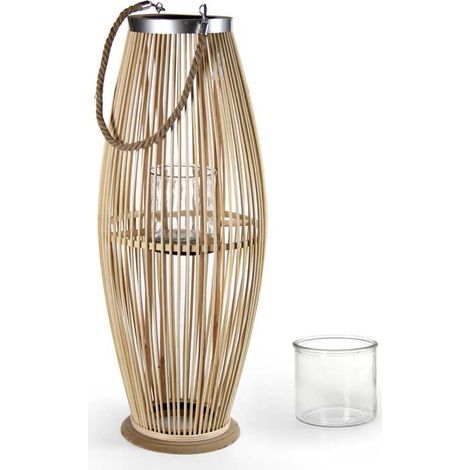 LANTERNA IN VIMINI CON MANICO 32X32X82CM IN COLORE LEGNO NATURALE