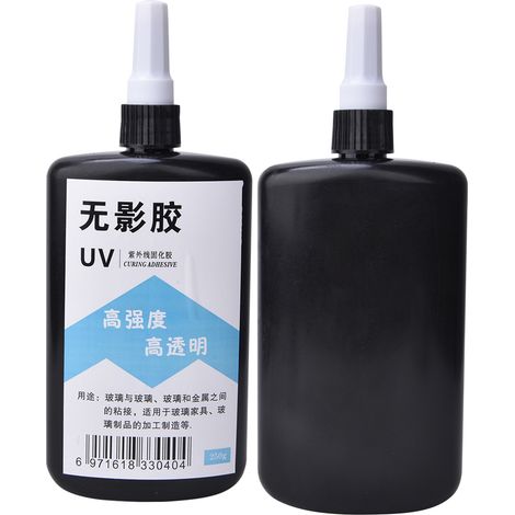 Adhésif transparent haute résistance polymérisable aux UV, adapté aux tables basses en verre et à l'acrylique cristal (250 g)