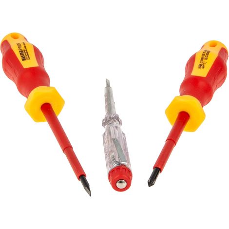 MASTERPROOF PROFESSIONAL Elektriker- Schraubendreher-Satz mit Spannungsprüfer 250 V, Schlitz/Kreuzschlitz, VDE / GS,  21133 (1/4)