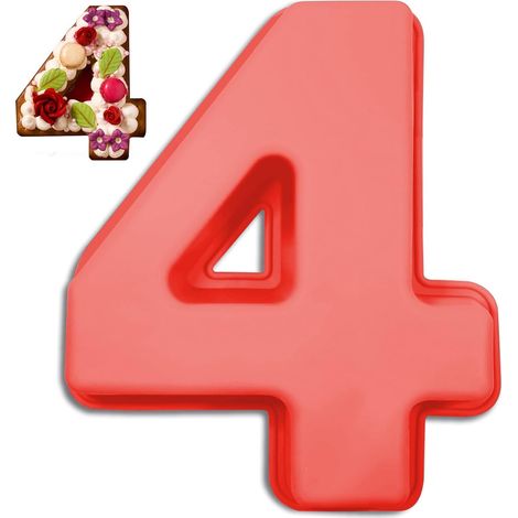 Moule à gâteau chiffre, number cake 4, grand moule 3D en silicone, pour anniversaire et mariage. (1/5)
