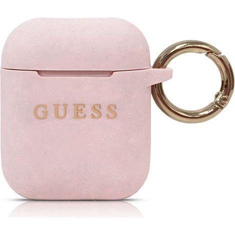 Guess guaccsilgllp AirPods 1/2 Hülle hellrosa/rosa Silikonglitter (1/2)