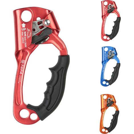 Klettersteigklemme, Aufstiegsgriff, Kletterseilwerkzeug, Kletter- und Baumpflegeausrüstung, heißgeschmiedetes Aluminium-Magnesium-Legierungsmaterial, geeignet für 8–12 mm/Rot [rechte Hand] (1/4)