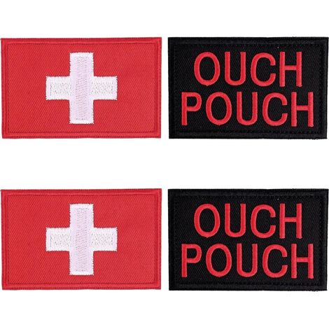 4pcs Écussons de Premiers Secours Ouch Pouch, Écussons Réfléchissants Blancs Brodés Croix Médicale pour Sacs à Dos Chapeaux Vêtements Sacs Vestes (2 Modèles) (1/5)