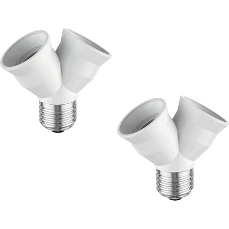 Adaptateur E27 Double - Lot de 2 - Blanc Compact - Diviseur de Douille - Pour Salon et Bureau - 77x74x39 mm