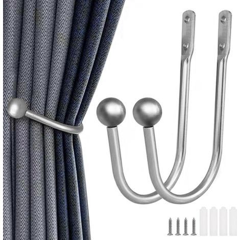 [JAMAIS UTILISÉ] 2 Pièces Gris Argent Crochets U Hémisphèrique, Embrasses de Rideaux Crochets à Visser, Crochets en Métal à Fixer au Mur, pour Rideaux Muraux (1/4)