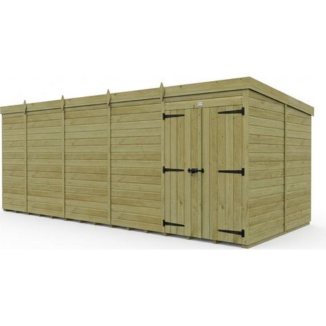 19ft x 10ft Pent Garden Shed Double Door No Windows - Pressure Treated Timber - L579 x W305 x H210 cm - Natural