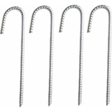 Set mit 4 robusten, verzinkten J-förmigen Ankern aus Stahl für Zelte, Pavillons, Trampoline, Campingausrüstung und Netze.