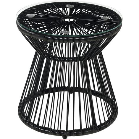 Table de jardin style bohème, résistante aux intempéries, en rotin PE, 40 cm x 40 cm x 42 cm, noire (1/5)