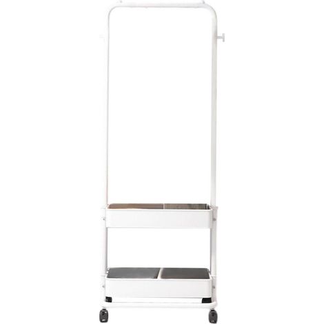 Perchero 3 en 1 para ropa, zapatos y accesorios, con 2 cestas de dos niveles y 2 ganchos laterales. Carrito de almacenamiento móvil para sala de estar, dormitorio, vestidor o recibidor (blanco).