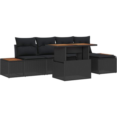 Garten Essgruppe mit Kissen 6 pcs Schwarz und Braun