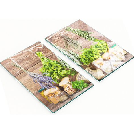 Tablas de cortar de vidrio para cocina con dise帽o de hierbas arom谩ticas, 2 x 30 x 52 cm.