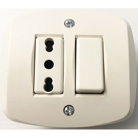 PRESA BIVALENTE + INTERRUTTORE AUTOPORTANTE IN ABS PER SCATOLA TONDA ME 2 + 4/9