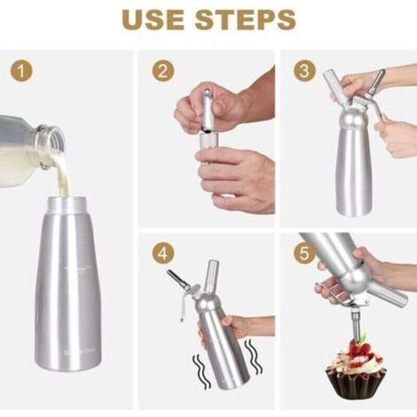 Siphon Chantilly Professionnel 500ml Syphon à Crème Chantilly en Aluminium avec 3 Douilles en Acier Inoxydable