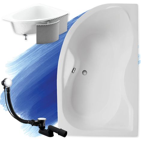 Baignoire Bain d'angle 170x110 Droite avec des panneaux en polystyrène, Siphon de bain et pieds (support) - Set 4en1 - Fabriqué en UE - BADLAND DORA