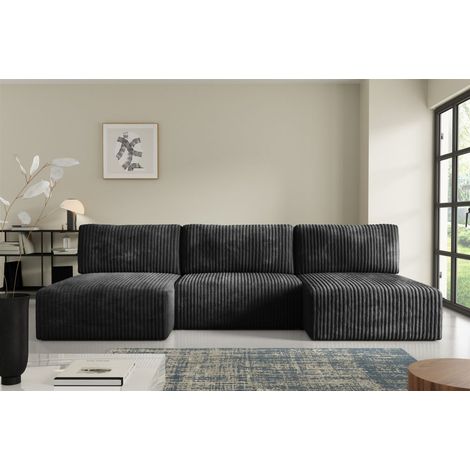 Wohnlandschaft Sofa mit Schlaffunktion NATALIA in Stoff Tilia Schwarz