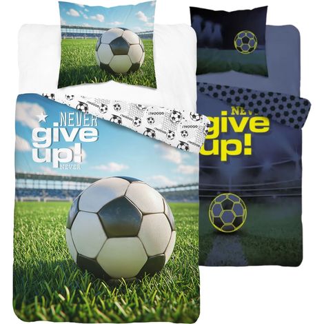 Jugendbettwäsche-Set 160x200 für Jungen, Baumwolle, Fußballmotiv, leuchtend
