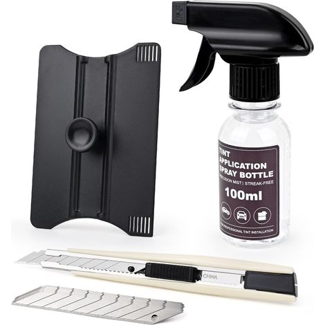 Kit de Pose pour Film pour Vitrage avec Vaporisateur Eau, Raclette, Cutter Raclette en Plastique avec Guides de Lame Cutters avec 10 Lames 9 mm 30° Spray Vide 100ML pour Film Solaire Voiture (1/5)