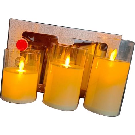 Lot de 3 bougies LED sans feu luminaire électronique à mèche vacillante pour mariage table festival événement déco (1/4)