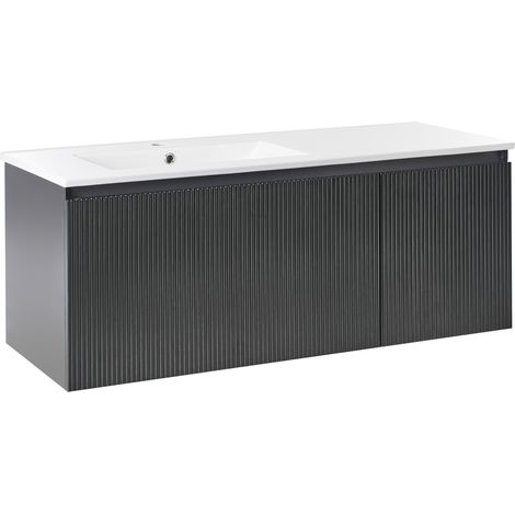 Mueble de baño suspendido con lavabo de madera sintética con almacenaje 120 cm negro Tiete