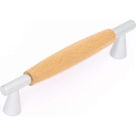 Maniglia in legno frassino con inserti in metallo cromato 64 mm