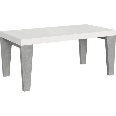 Table extensible blanche et pieds bois gris béton 6 à 20 places Kristo 180 à 440cm-Support 4 pieds (1/5)