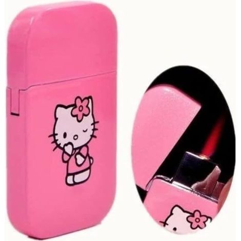 Wiederaufladbares, taschenfreundliches Briquet im Kawaii-Stil mit Hello-Kitty-Rosa-Design, Pailletten und rosa Flamme, windfest, ästhetisch im Y2K-Look – ideal als Geschenk.