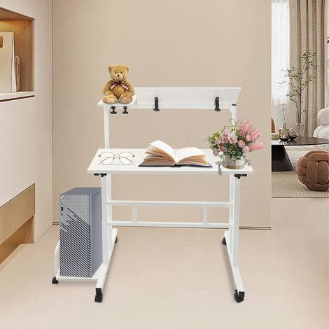 Stehpult Höhenverstellbar Schreibtisch, Mobiler Stehtisch mit neigbar Tischplatte, Computertisch mit 6 Rollen, Laptoptisch für Wohnzimmer, Arbeitszimmer, Schlafzimmer (1/5)