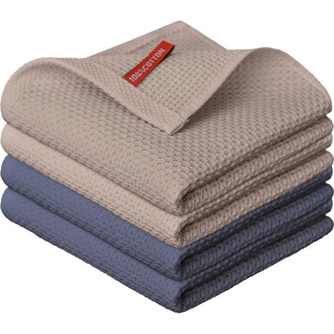 Lot de 4 torchons de cuisine 100 % coton gaufré de couleur mélangée (marron + gris foncé) - Lavables et absorbants - 34 x 34 cm (1/5)
