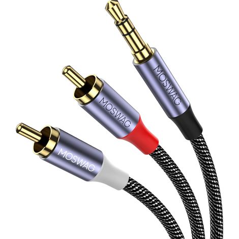 Jack 3.5mm Mâle vers 2 RCA Mâle Stéréo Audio 1M  Cordon Tissage en Nylon Câble RCA Compatible avec Smartphone,PC,Autoradio,Home Cinéma,Amplificateur,Chaîne HiFi,TV etc (1/5)