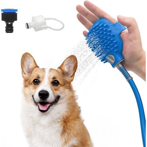 Hundebadewanne, Hundedusche, Zubehörset mit Schlauch und Duschaufsätzen zum Waschen und Baden von Haustieren, für drinnen und draußen (2,5 m, Blau) (1/5)