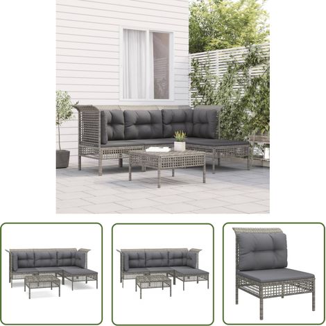 The Living Store 5-tlg. Garten-Lounge-Set mit Kissen Grau Poly Rattan - Gartenmöbel - Loungesessel - Outdoor Möbel - Rattan Gartenmöbel - Gartenecke (1/5)
