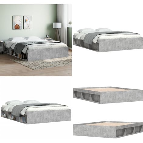 Cadre de lit sans matelas gris béton 150x200 cm - Cadre De Lit - Lit Double - Lit Design - Lit Moderne - Meuble Chambre - Home & Living (1/5)