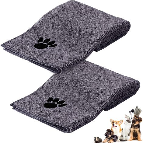 Serviette de Toilette pour Chien, 2 Pièces Serviettes pour Animaux de Compagnie, Serviette de Bain pour Chien en Microfibres 100 x 50 cm, Serviette à Séchage Rapide, Absorbante(Gris) (1/5)