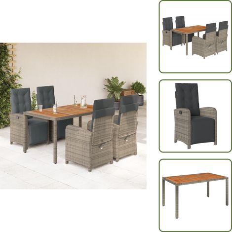 Cojines para sillas - vidaXL Set comedor de jardín 5 piezas con cojines ratán sintético gris - Muebles de exterior