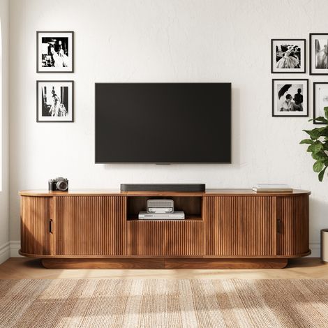 TV Lowboard 180x40x50 cm en MDF et panneaux de bois noyer, avec rangement pour salon FloraGrace (1/5)