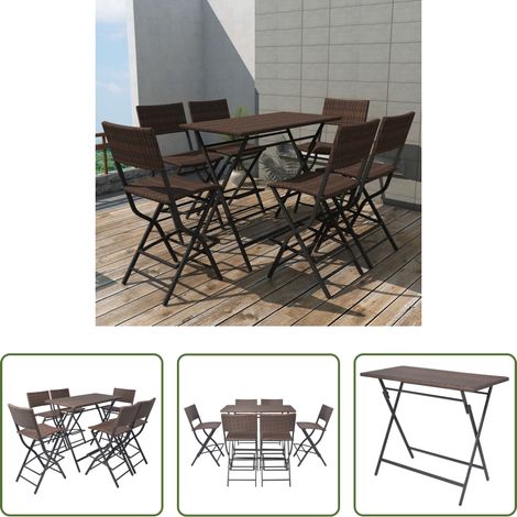 Bar extérieur - Ensemble à manger d'extérieur pliable 7pcs Acier Résine tressée (1/5)