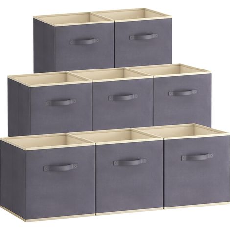 Lot de 8 Cubes de Rangement Pliables, Panier en Tissu, Caisse, Boites Rangement avec Poignées, Organisateur pour Vetements, Jouets, 33 x 38 x 33 cm, 42 L,Gris
