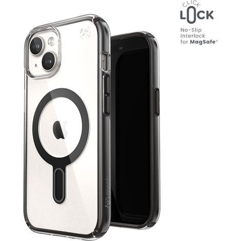 Funda Speck Presidio Perfect-Clear ClickLock y MagSafe para iPhone 15 / iPhone 14 / iPhone 13 (Transparente / Negro esmerilado / Gris pizarra) (1/5)