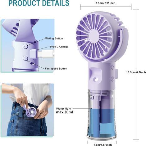 Mini Ventilateur Brumisateur-Rechargeable-Faible bruit-Rafraîchissement-En extérieur-Journée chaude-Mode compact-Violet (1/4)