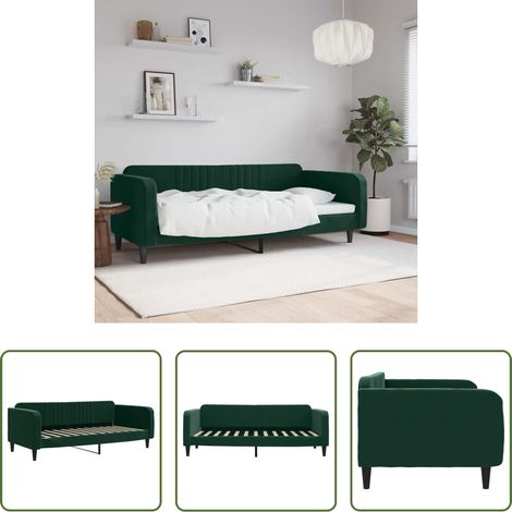 Canapé nuit - Lit de repos sans matelas vert foncé 100x200 cm velours (1/5)