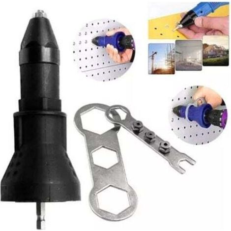 Adaptateur pour perceuse à riveter électrique, utilisation simple, haute efficacité, pince à 3 mâchoires, acier au carbone, boîtier en plastique, léger, format compact (noir) (1/5)