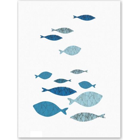 Ensemble de 3 tableaux sur toile avec poissons de dessin animé, décoration murale pour la maison ou le bureau (1/5)