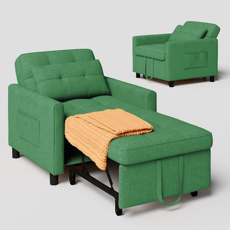 Bealife Umwandelbarer Minzgrüner 1-Personen-Schlafcouch-Sessel Modularer Liegelsessel mit Verstellbarem Kissen, Stauraum und Klappbaren Rollen