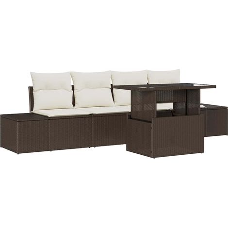 Garden Sofa Set with Cushion with Storage 5 pcs Brown and Cream vidaXL