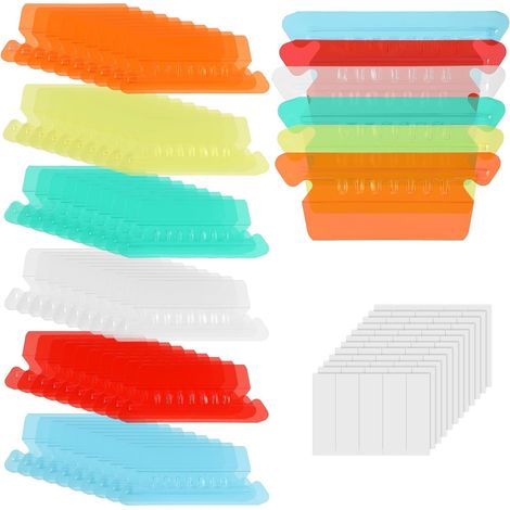 60pcs Onglets Dossiers Suspendus, Colorés Transparents Plastique Étiquettes pour Dossier Fichiers avec Inserts en Papier pour l'Organisation du Bureau et l'Identification Rapide des Documents (1/5)